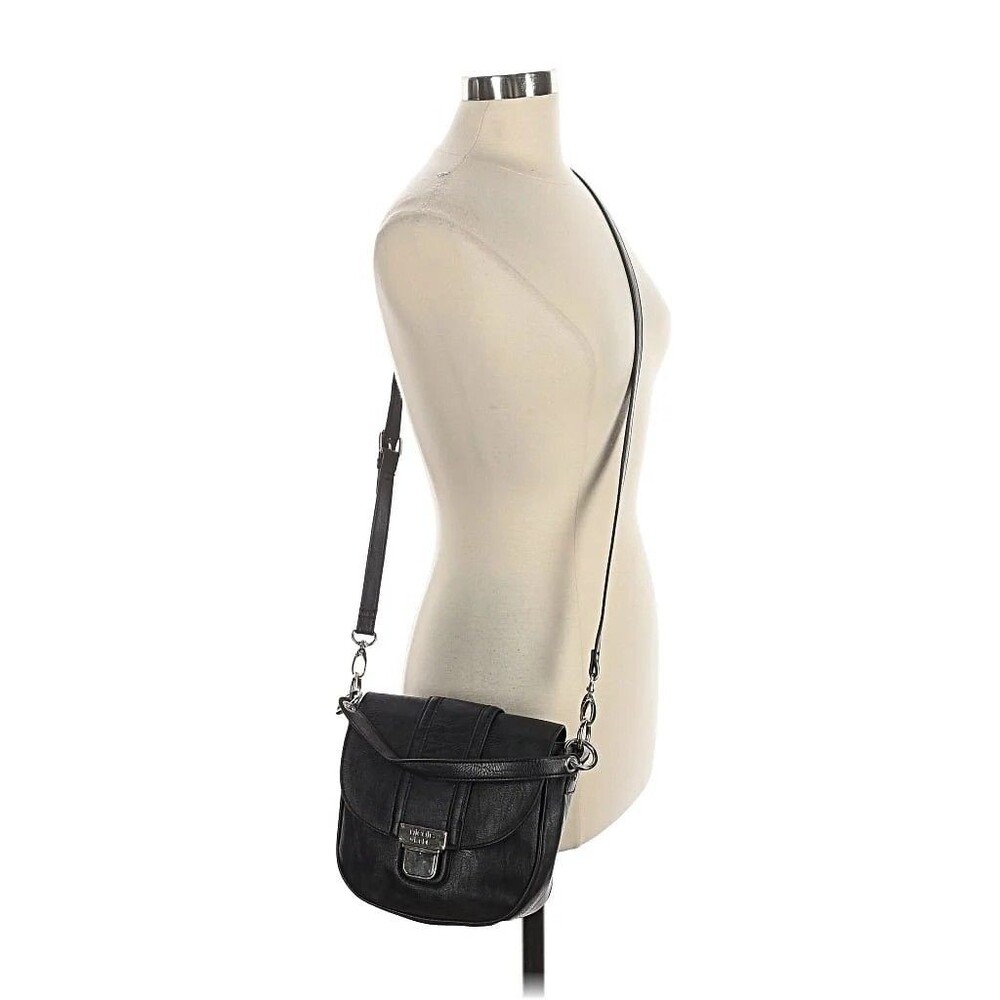 Nicole Miller Black Crossbody Bag Saddle Purse Vegan Leather Small Messenger EUC - Picture 3 of 15